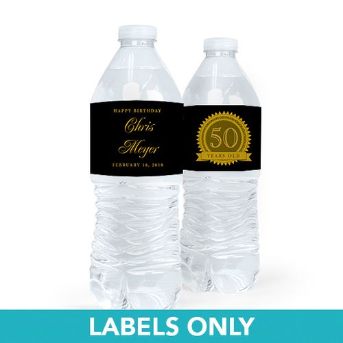 Personalized Milestones Birthday 50th Seal of Experience Water Bottle Sticker Labels (5 Labels)