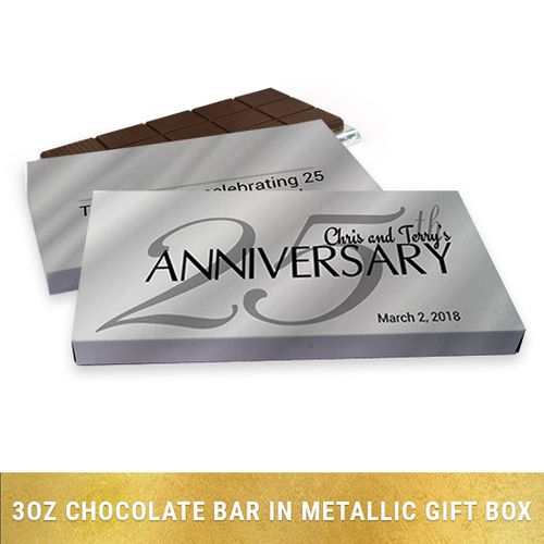 Deluxe Personalized Anniversary Classic 25th Chocolate Bar in Silver Metallic Gift Box