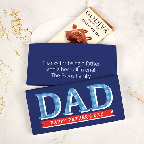 Personalized Bonnie Marcus Father's Day Plaid Godiva Chocolate Bar in Gift Box