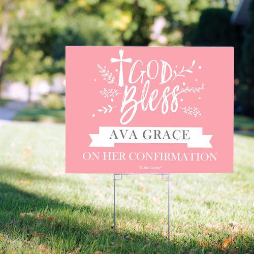 Personalized Confirmation Yard Sign Floral God Bless