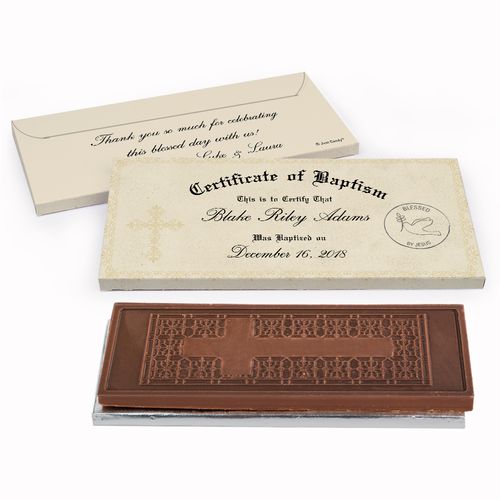 Deluxe Personalized Baptism Certificate Embossed Chocolate Bar in Gift Box