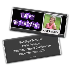Retirement Personalized Chocolate Bar Wrappers "Happy Retirement" Polaroid Photo