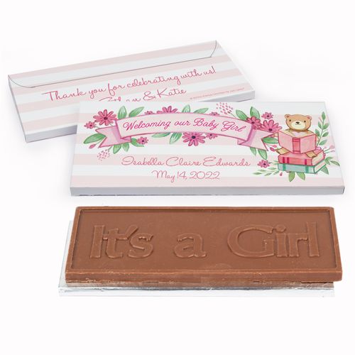 Deluxe Personalized Baby Girl Announcement Story Time Chocolate Bar in Gift Box