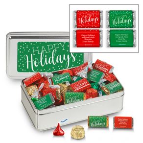 Personalized Sweet Silver Happy Holidays 1.25 lb Hershey's Mix Tin