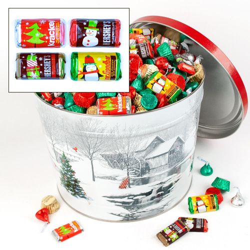 Snow Covered Mill 8 lb Hershey's Holiday Mix Tin