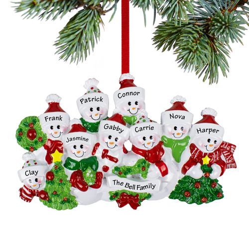 Snowmen with Banner Family of 9 Ornament