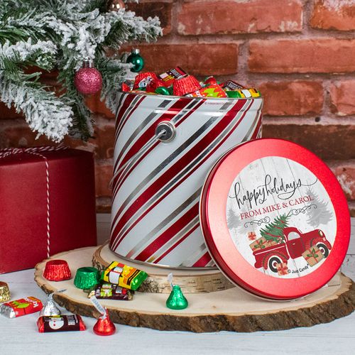Personalized Hershey's Holiday Mix Rustic Red Truck Tin - 3.7 lb