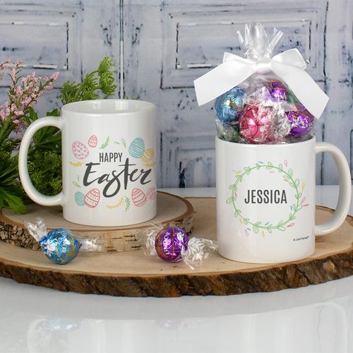 Personalized Pastel Easter Eggs 11oz Mug with Lindt Truffles