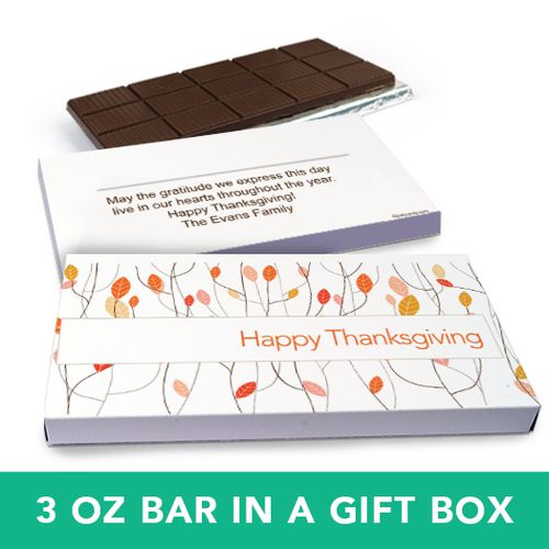 Deluxe Personalized Thanksgiving Fall Woods Chocolate Bar in Gift Box (3oz Bar)