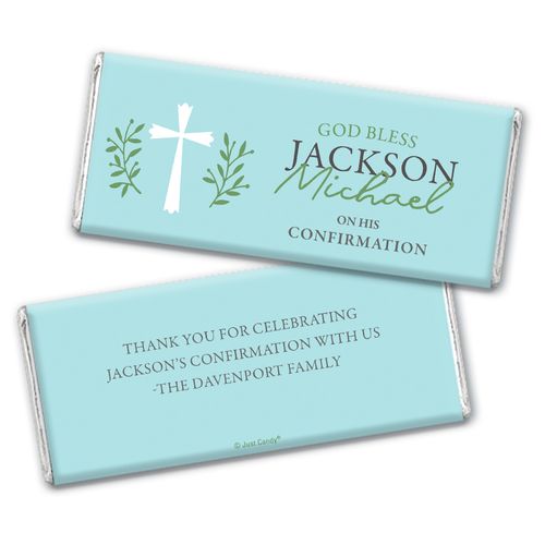 Personalized Confirmation God Bless Blue Chocolate Bar & Wrapper