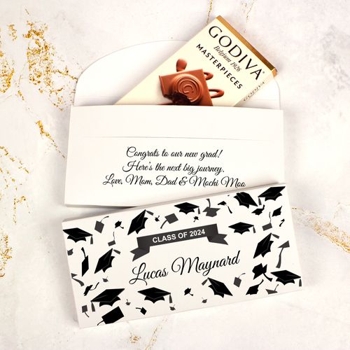 Deluxe Personalized Graduation Tossed Caps Godiva Chocolate Bar in Gift Box