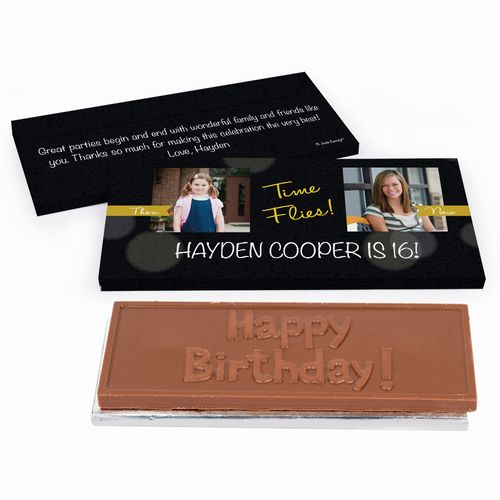 Deluxe Personalized Adult Birthday Time Flies Then & Now Photo Chocolate Bar in Gift Box