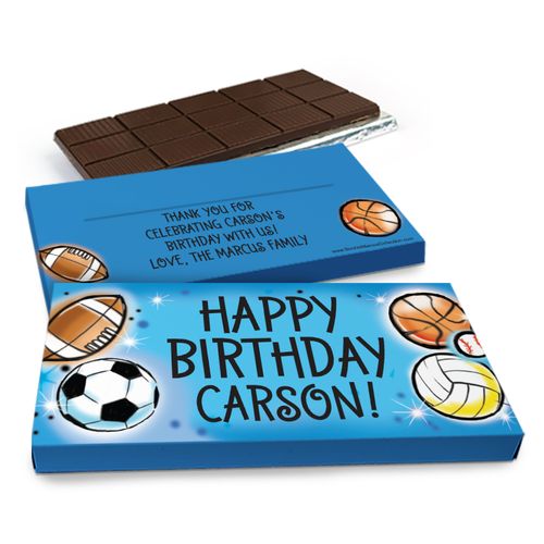 Deluxe Personalized Birthday Airbrush Athletics Chocolate Bar in Gift Box (3oz Bar)