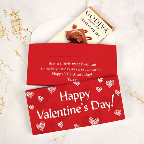 Deluxe Personalized Valentine's Day Scribble Hearts Godiva Chocolate Bar in Gift Box
