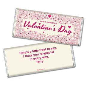 Valentine's Day Personalized Chocolate Bar Hearts and Swirls