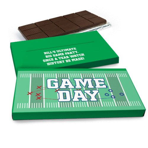 Deluxe Personalized Football Party Themed Football Field Chocolate Bar in Gift Box (3oz Bar)