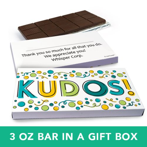 Deluxe Personalized Business Kudos Belgian Chocolate Bar in Gift Box (3oz Bar)