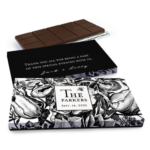 Deluxe Personalized Wedding Ornamental Botanicals Chocolate Bar in Gift Box (3oz Bar)