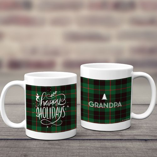 Personalized Happy Holidays in Plaid 11oz Mug Empty