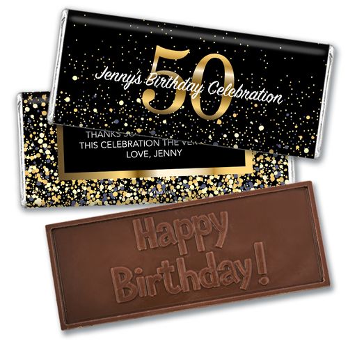Personalized Milestone Elegant Birthday Bash 50 Embossed Chocolate Bar & Wrapper