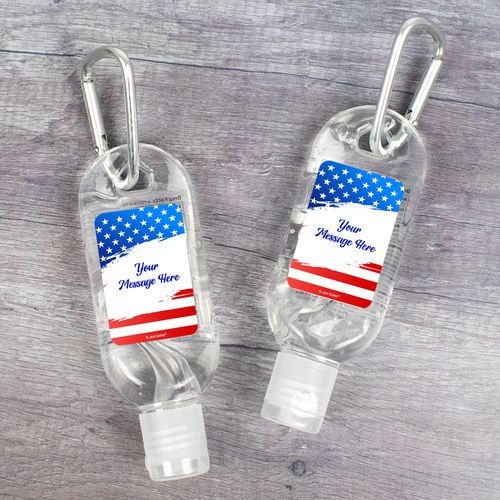 Personalized Patriotic Stars and Stripes Hand Sanitizer with Carabiner 1. fl. Oz.