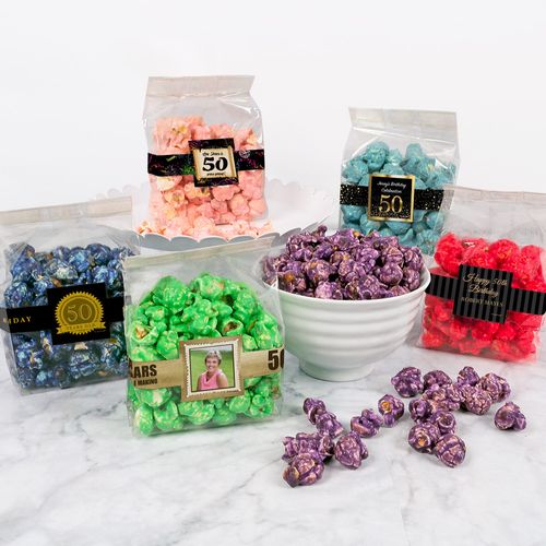 Personalized Milestone 50th Birthday Candy Coated Popcorn 3.5 oz Bags