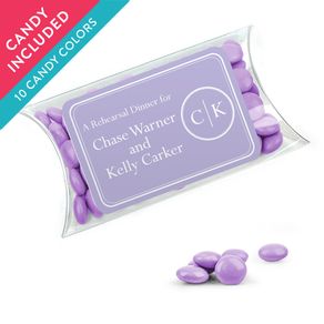 Personalized Rehearsal Dinner Favor Assembled Pillow Box with Just Candy Milk Chocolate Minis