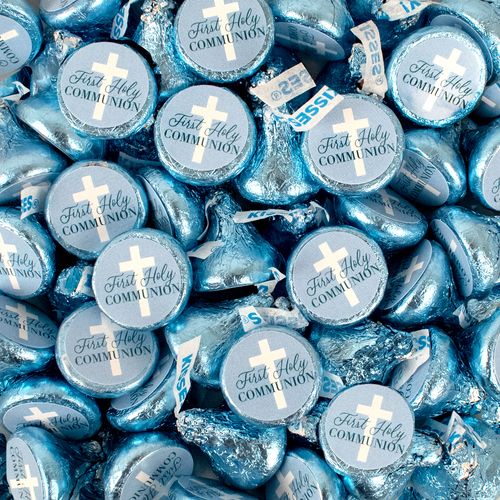 Assembled First Holy Communion Blue Hershey's Kisses Candy 100ct