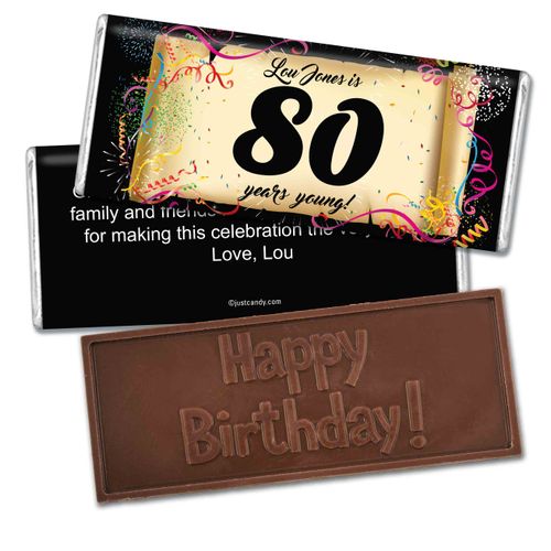 Milestones Personalized Embossed Chocolate Bar 80th Birthday Commemorate