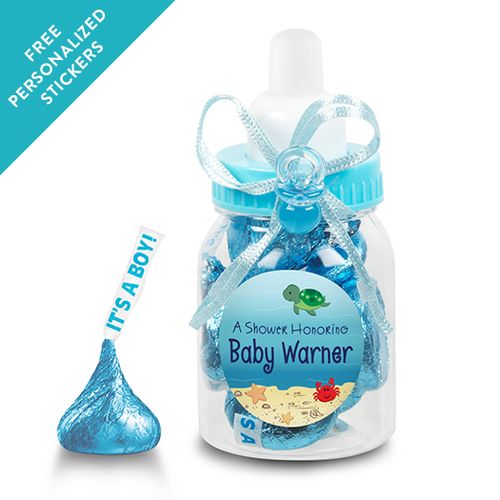 Baby Shower Personalized Blue Baby Bottle Ocean Bubbles (24 Pack)