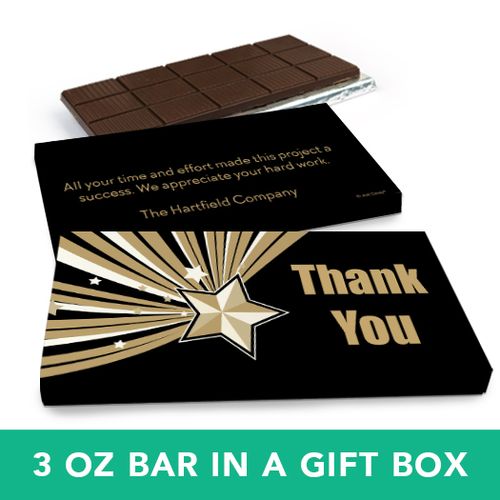 Deluxe Personalized Business Thank You Gold Star Belgian Chocolate Bar in Gift Box (3oz Bar)