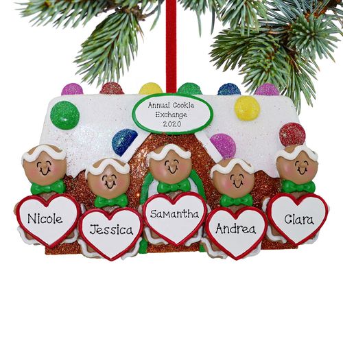 Gingerbread Family of 5 Family Ornament