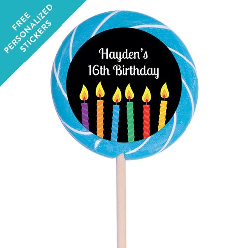 Birthday Personalized 3" Swirly Pop Lit Candles (12 Pack)