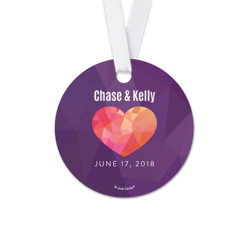 Personalized Round Purple Heart Wedding Favor Gift Tags (20 Pack)