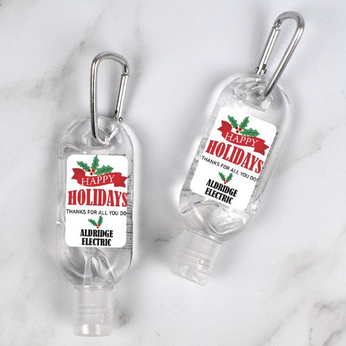 Personalized Hand Sanitizer with Carabiner Christmas 1 fl. oz bottle - Happy Holidays