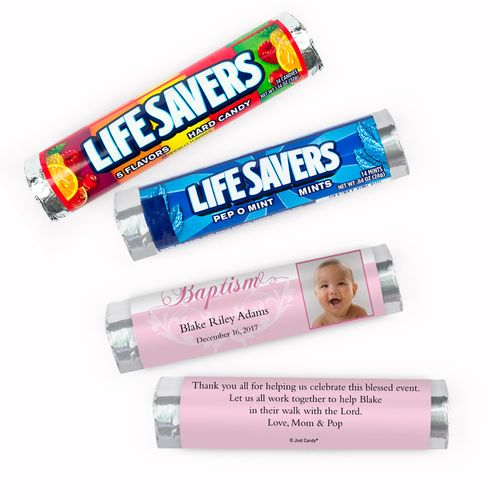 Personalized Baptism Photo and Scroll Lifesavers Rolls (20 Rolls)