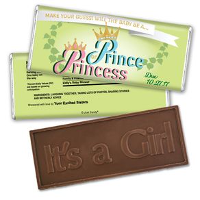 Gender Reveal Baby Shower Embossed It's a Girl Chocolate Bar Prince or Princess