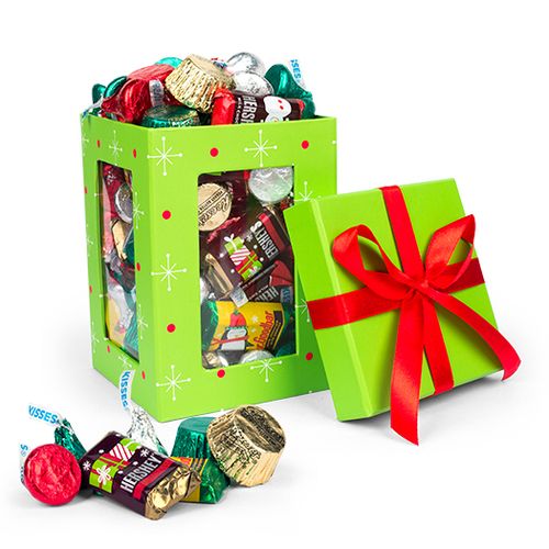 Green Christmas Window Gift Box with Hershey's Holiday Chocolate Mix