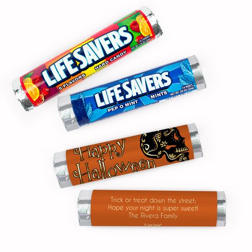 Personalized Halloween Guilded Sugar Skull Lifesavers Rolls (20 Rolls)
