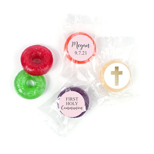 Personalized Girl First Communion Shimmering Cross Life Savers 5 Flavor Hard Candy