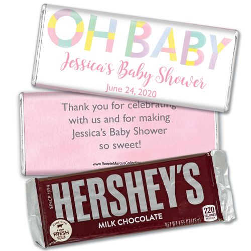 Personalized Bonnie Marcus Baby Shower Pink Watercolor Wreath Hershey's Milk Chocolate Bar & Wrapper