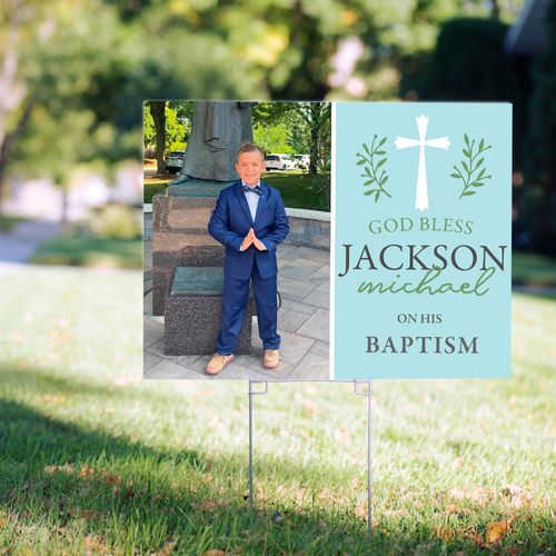 Personalized Baptism Yard Sign Blue God Bless