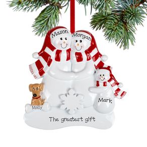 Snowman Family of 3 with 1 Brown Dog Ornament