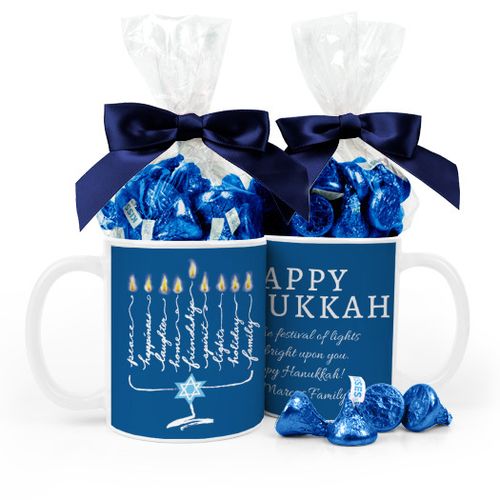 Personalized Bonnie Marcus Hanukkah Lights 11oz Mug with Hershey's Kisses