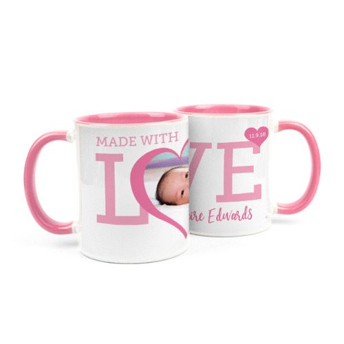 Personalized Baby Girl Announcement Hearts 11oz Mug