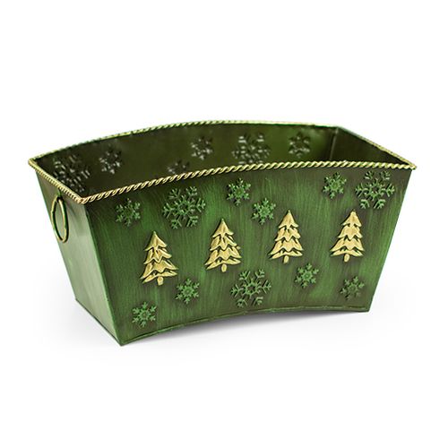 Christmas Green Pine Tree & Snow Flakes Basket