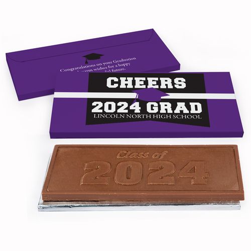 Deluxe Personalized Graduation Cheers Grad! Embossed Chocolate Bar in Gift Box