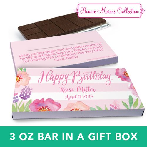 Deluxe Personalized Floral Embrace Chocolate Bar in Gift Box (3oz Bar)