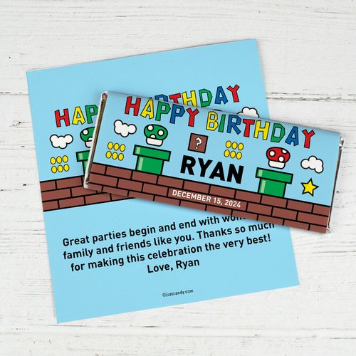 Birthday Personalized Chocolate Bar Wrappers Mario's Mushroom Video Game