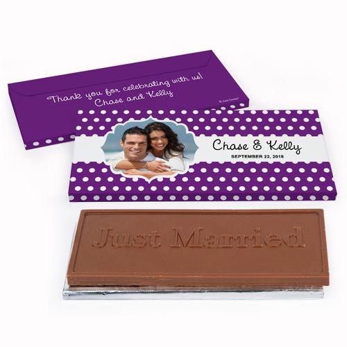 Deluxe Personalized Wedding Polka Dots Framed Photo Chocolate Bar in Gift Box